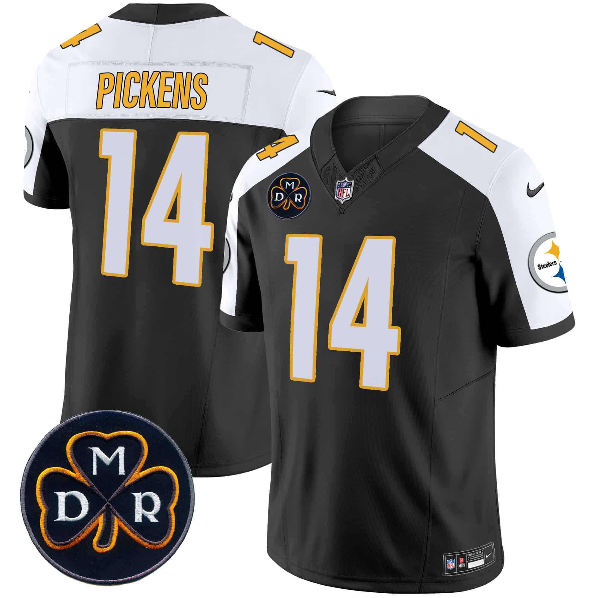 Men Pittsburgh Steelers #14 Pickens Black 2024 Nike DMR Patch Vapor Limited NFL Jersey style 1
